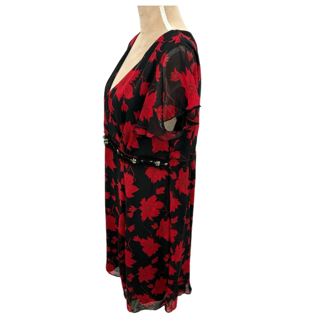 CHANGES By TOGETHER Women’s Sz 16 Midi Dress Romantic Red Black Floral Whimsical - Image 8