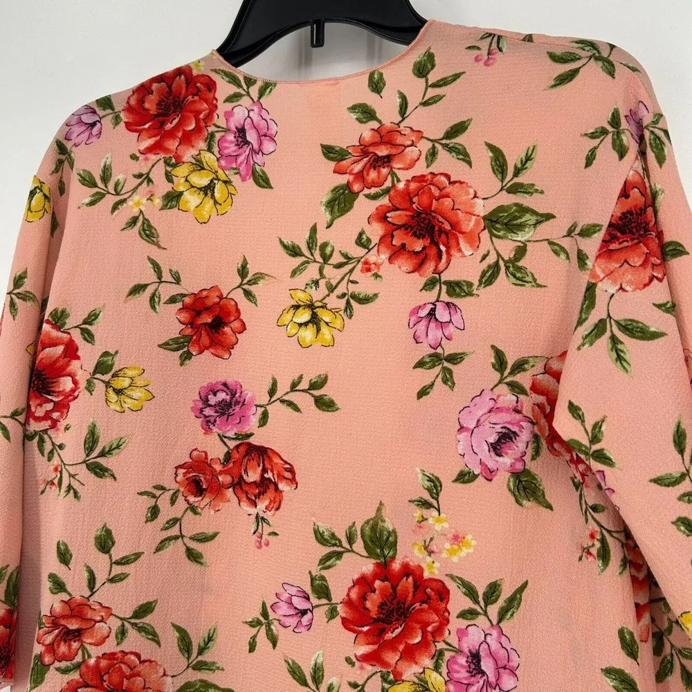 Lilypad Pink Floral Kimono Cover Up Boho Lightweight Open Front Long Line Size S - Image 6