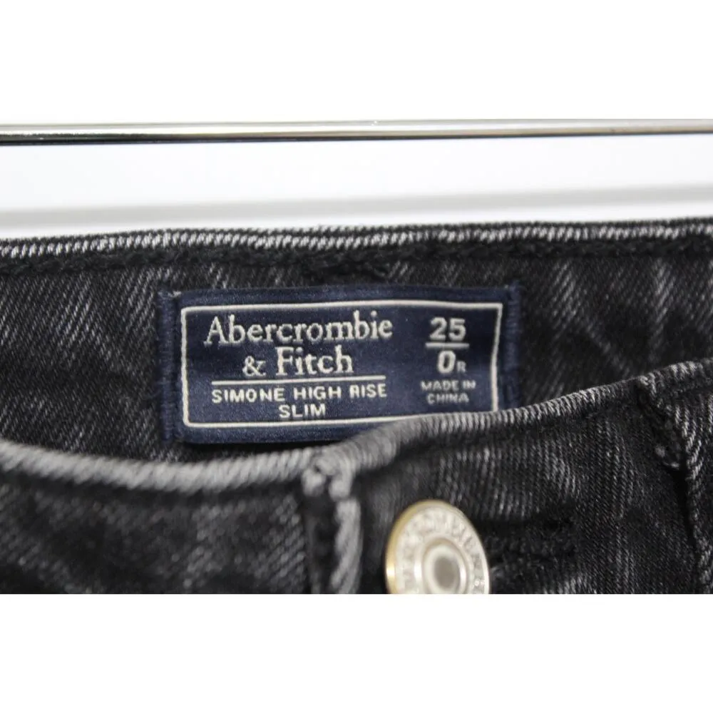 Abercrombie & Fitch Simone High Rise Slim Black Denim Distressed Jeans Size 25 0 - Image 3