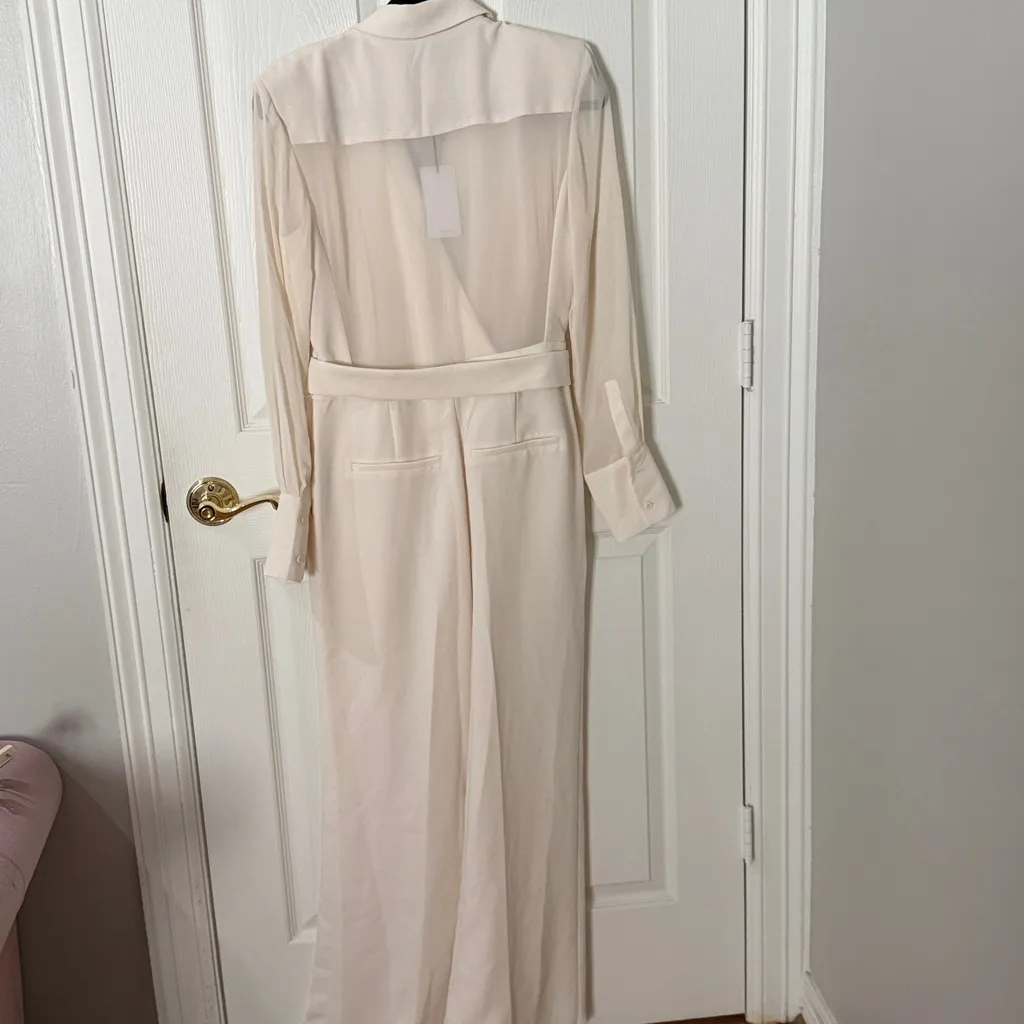 NWT Reiss Cream Sheer-Sleeve Wide-Leg Tuxedo Jumpsuit size 6 - Image 5