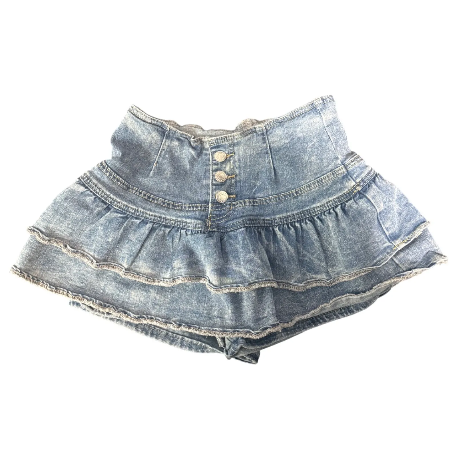 SHEIN Women 28 Ruffle Denim Blue Jean Mini Skirt Casual Western Y2K Feminine - Image 5