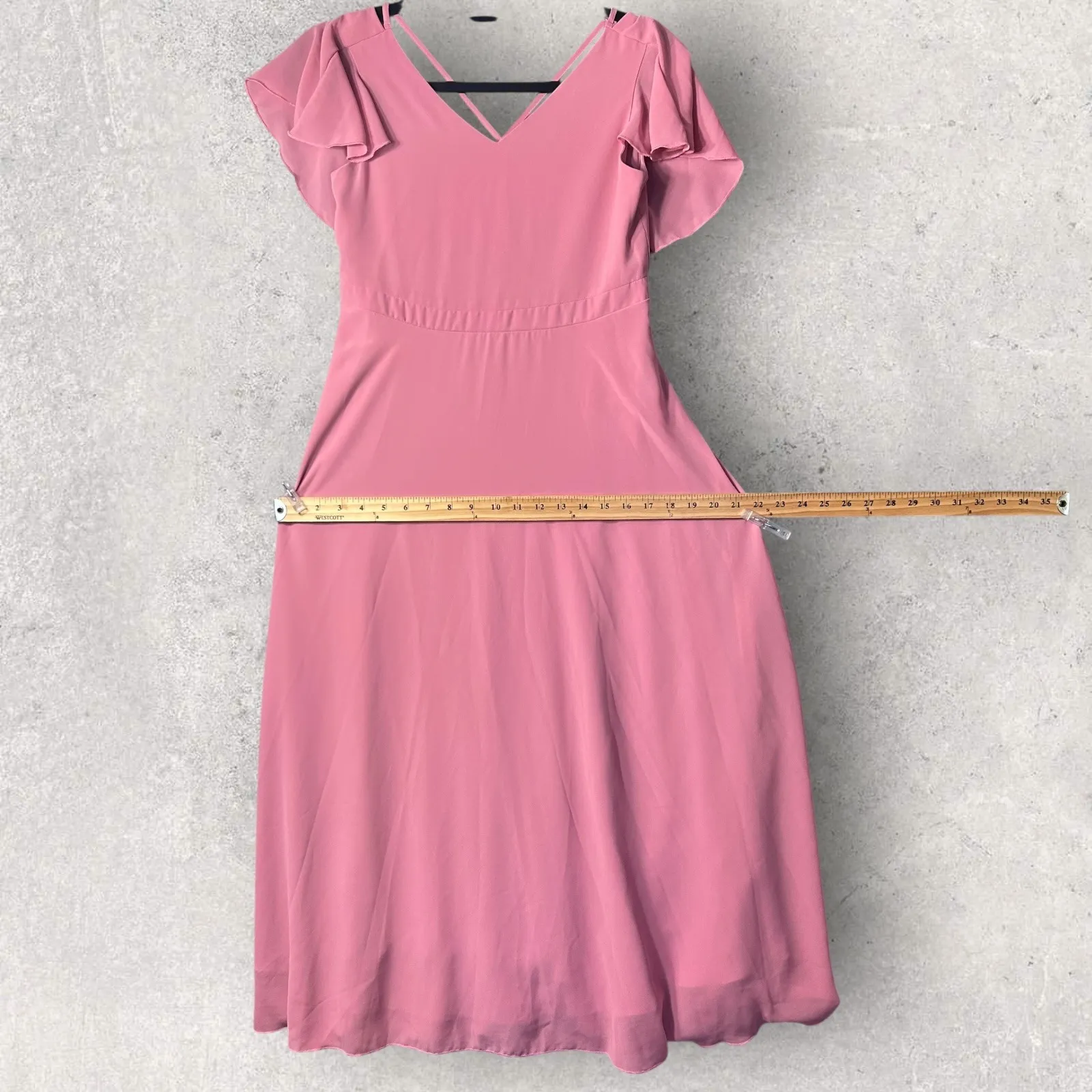 Womens Maxi Dress S Pink Ruffle Sleeve V Neck‎ Formal Wedding Guest Dress - Image 7