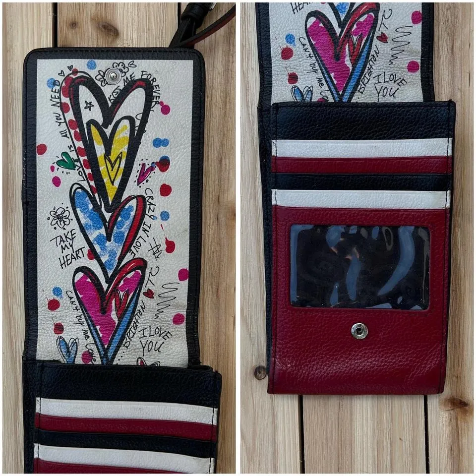 The Art of Love Phone Organizer Brighton Leather Crossbody Bag Purse w/ Graffiti - Image 4