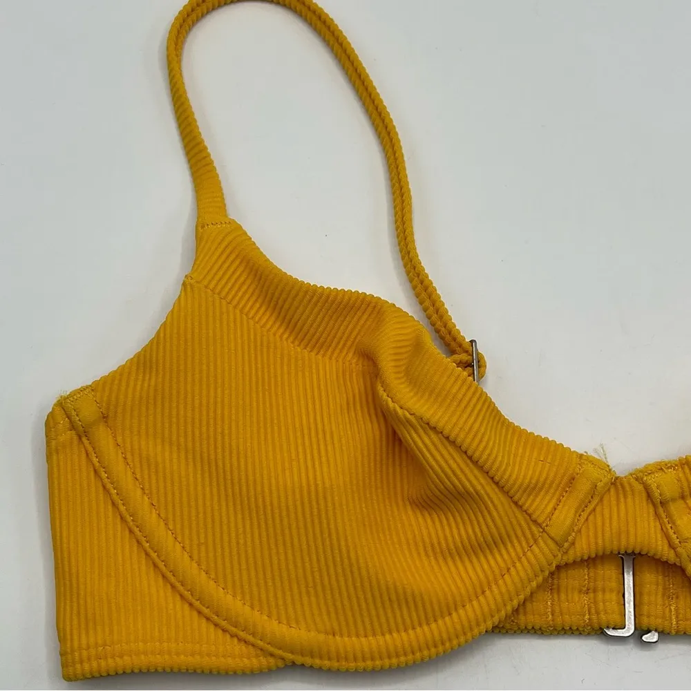 Abercrombie & Fitch Sz XS Yellow Underwire Bralette Corduroy Bikini Top - Image 3