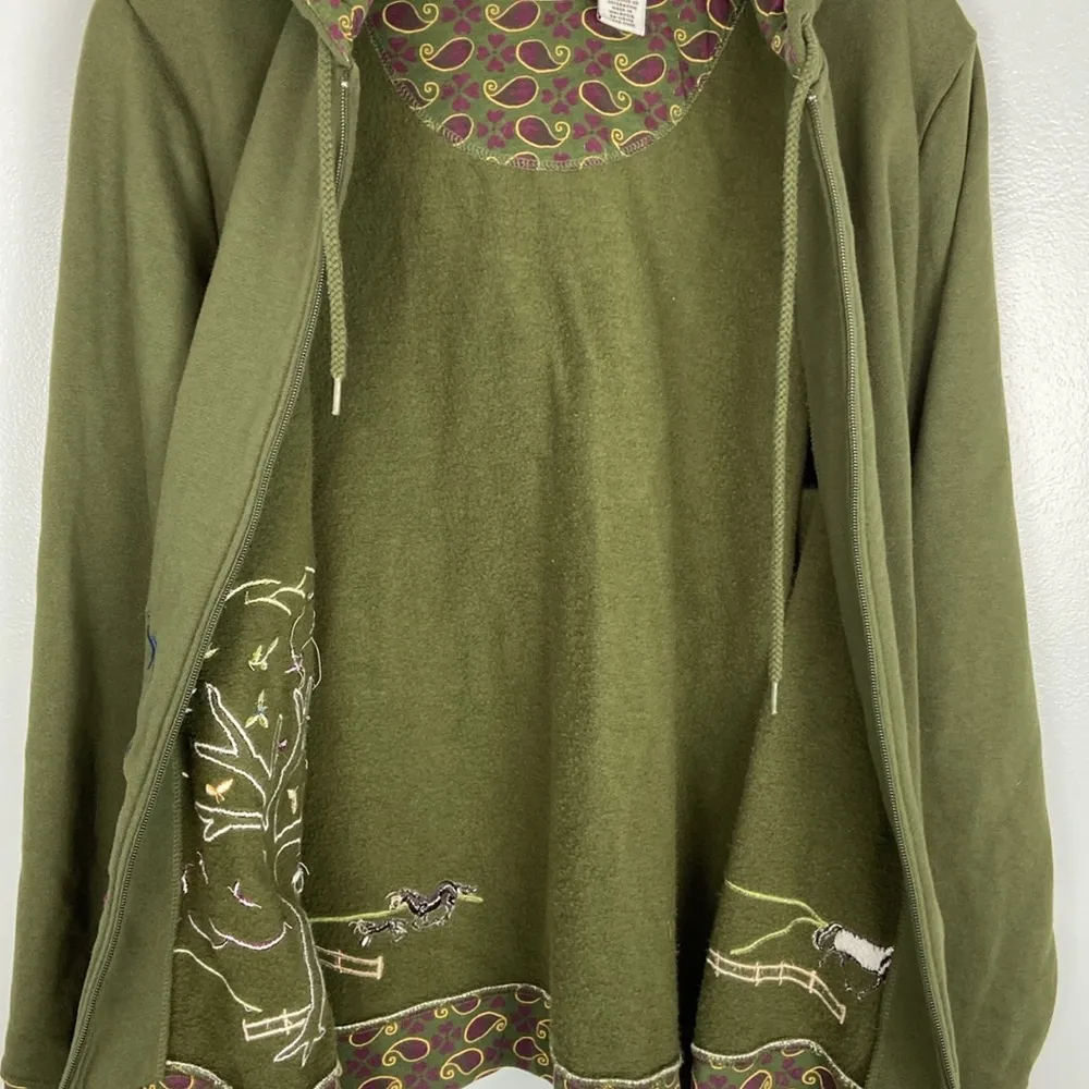Breckenridge Zip Up Hoodie Embroidered Horse Print Paisley Preppy Farm Size L - Image 13
