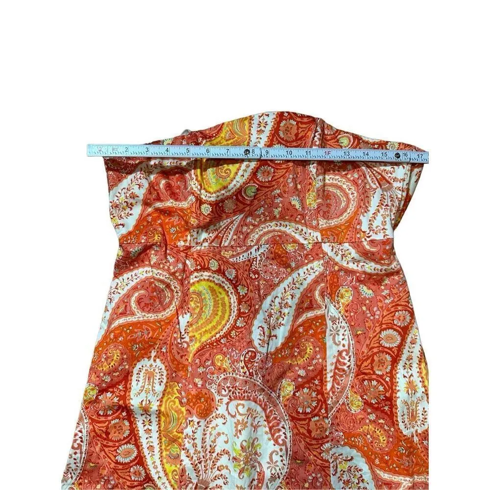 Clues Collection Strapless Tie Back Paisley Orange Dress Tropical Vacation Sz L Orange Size L - Image 4