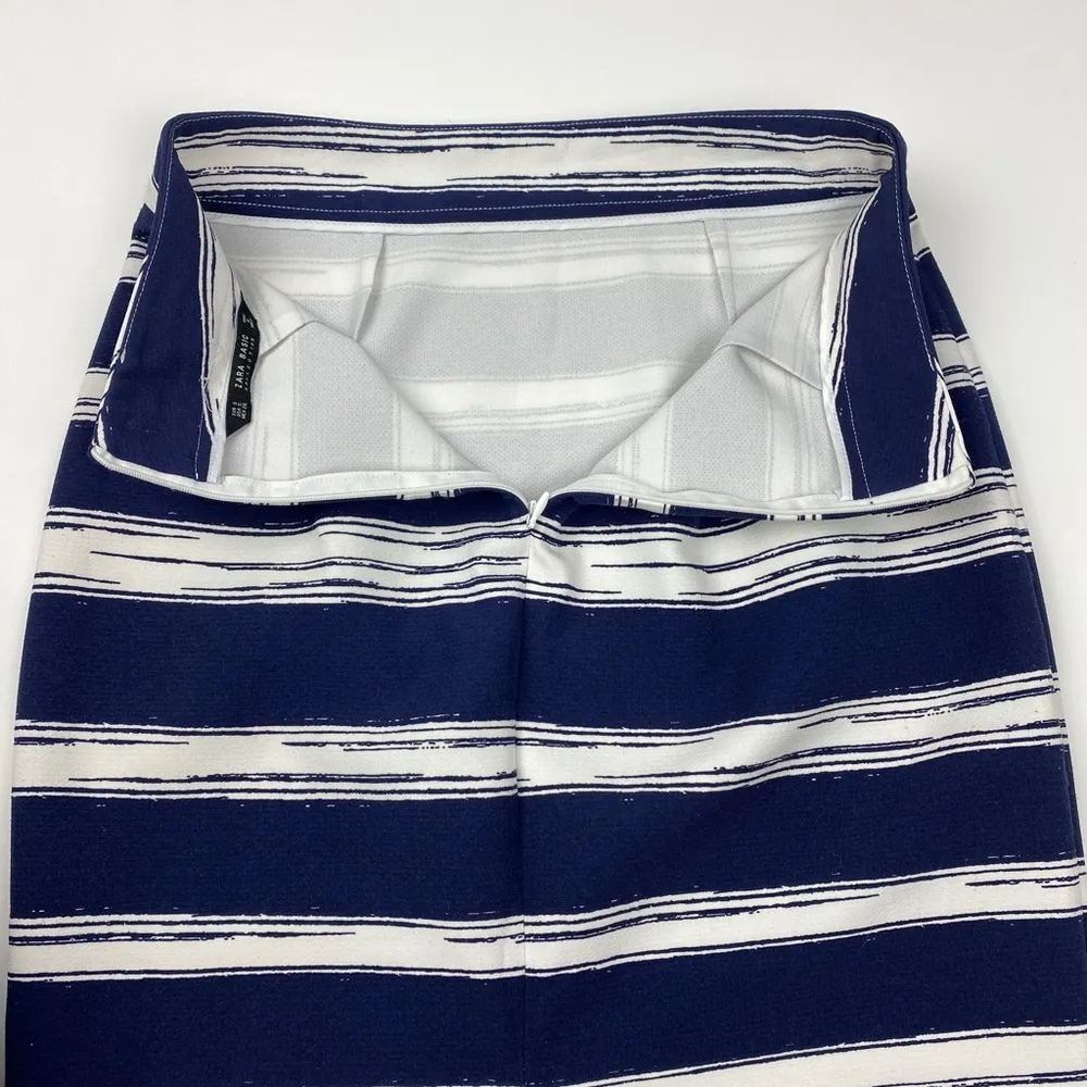 Zara Basic Collection Navy Blue White Striped Pencil Skirt S - Image 9