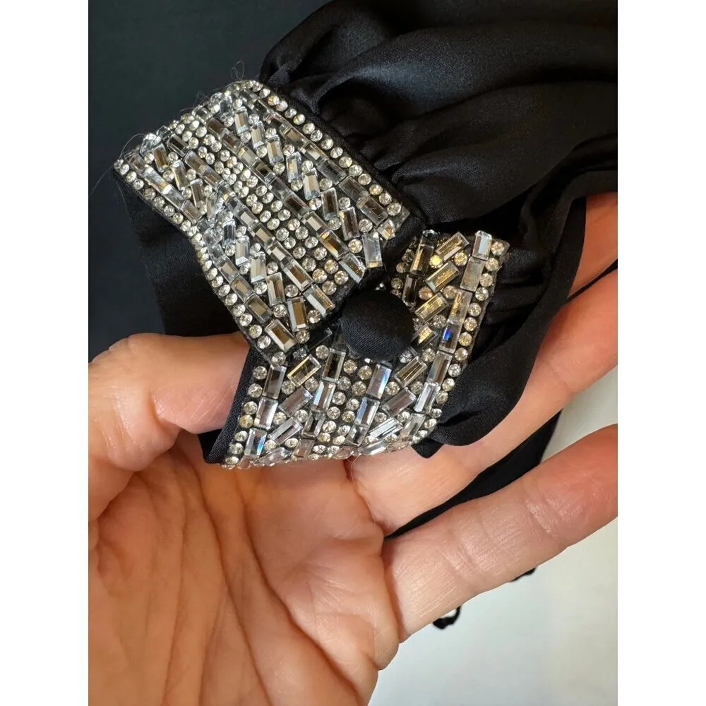 Ramy Brook Dress Women 00 Black Satin Rhinestone Embellished Foxy Mini‎ Cocktail - Image 8