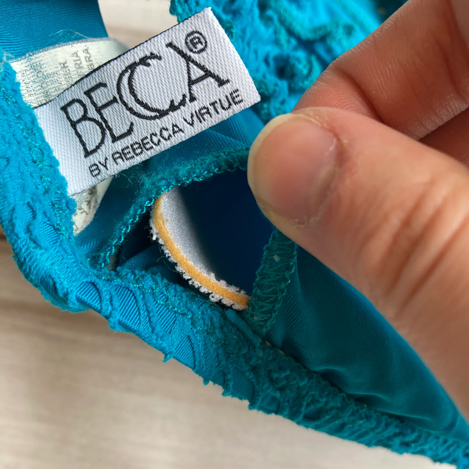 Becca Teal Crochet Halter Bikini Top Sz L - Image 5