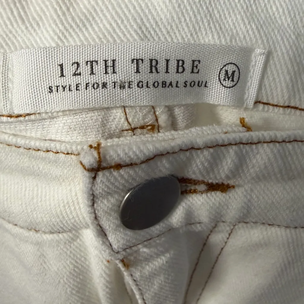 12th Tribe White Distressed Jean Shorts - Image 3