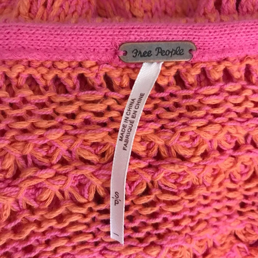 Free People Hot Tropics Paloma Combo Knit Sweater Pink Orange Stripe Coral - Image 7