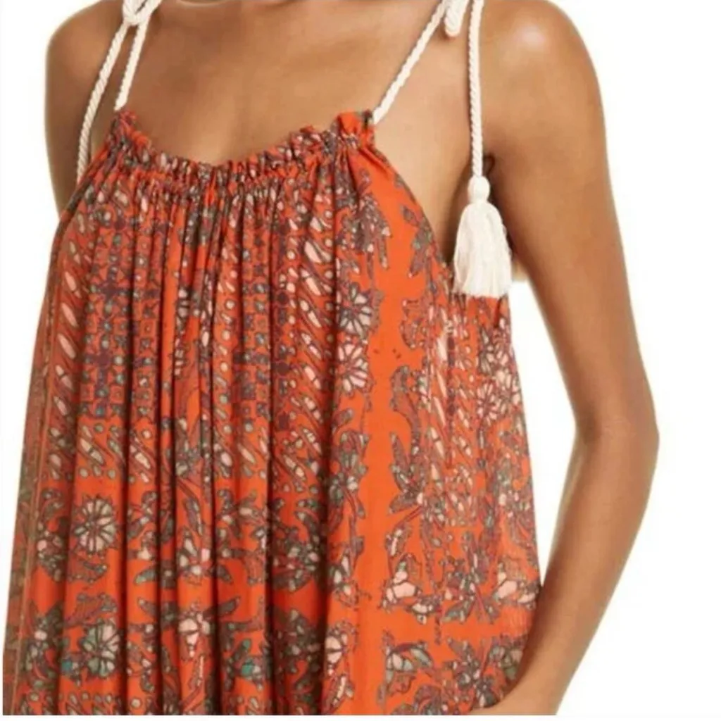 ULLA JOHNSON Cari Floral Cover-up Midi Dress In Clementine, Size Large , $445 - Image 5
