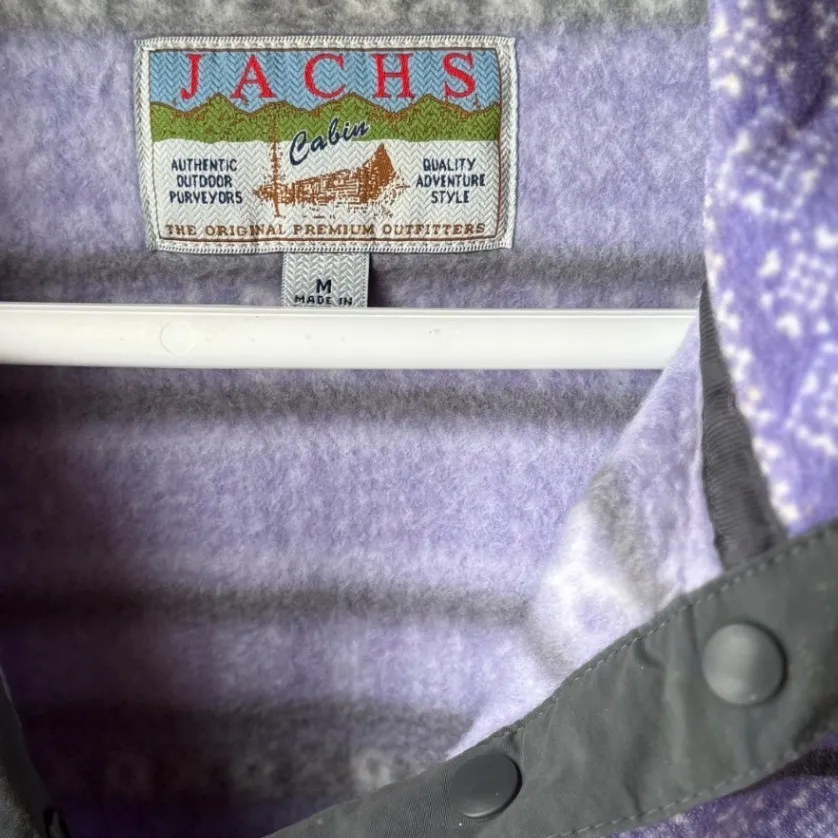 Jachs Classic Womens Fleece Pullover Purple Fair Isle Print Snap Neck Size M - Image 4