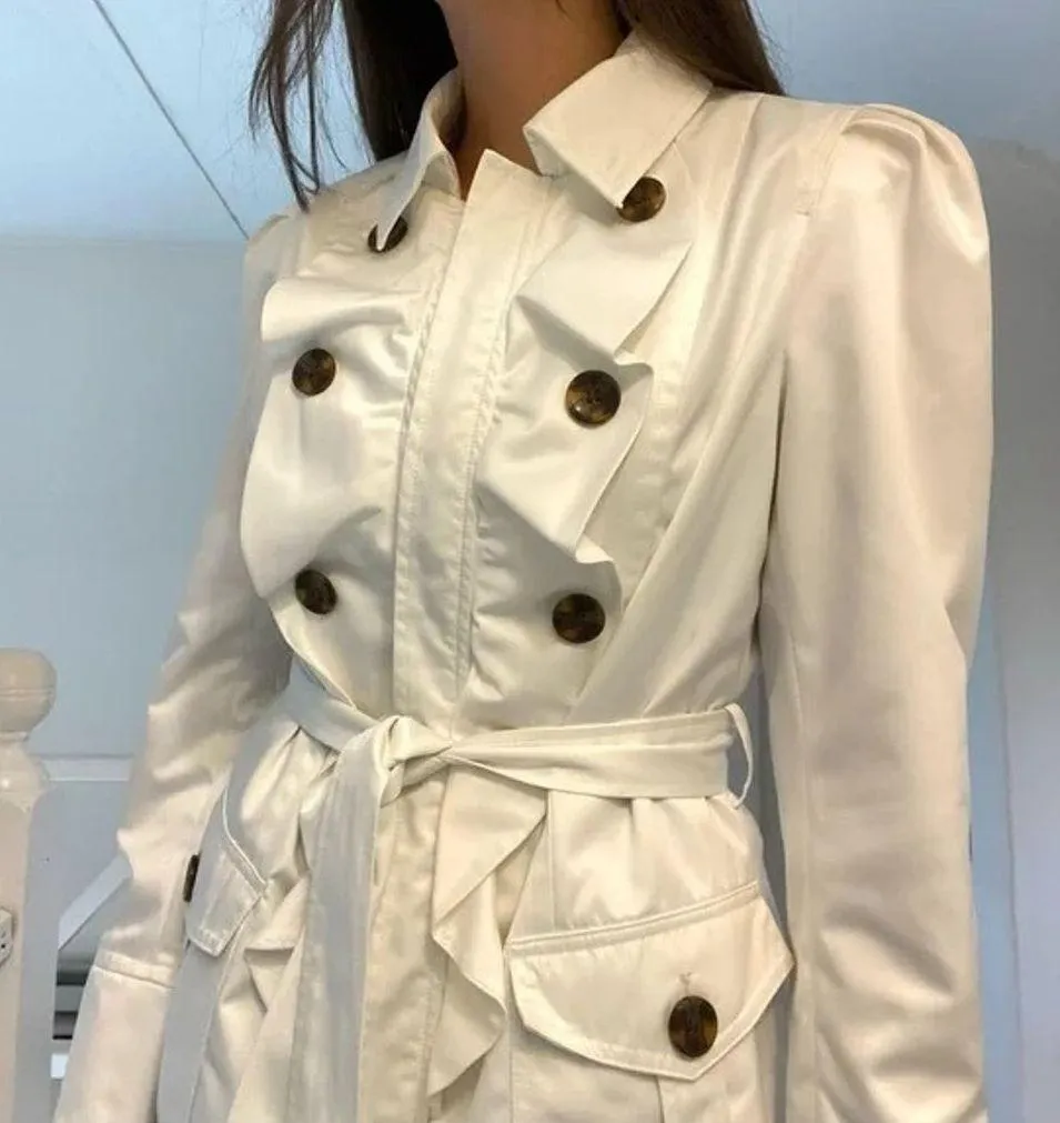 Inc international Concepts Puff Sleeve Ruffle Trench Coat White Size M - Image 4