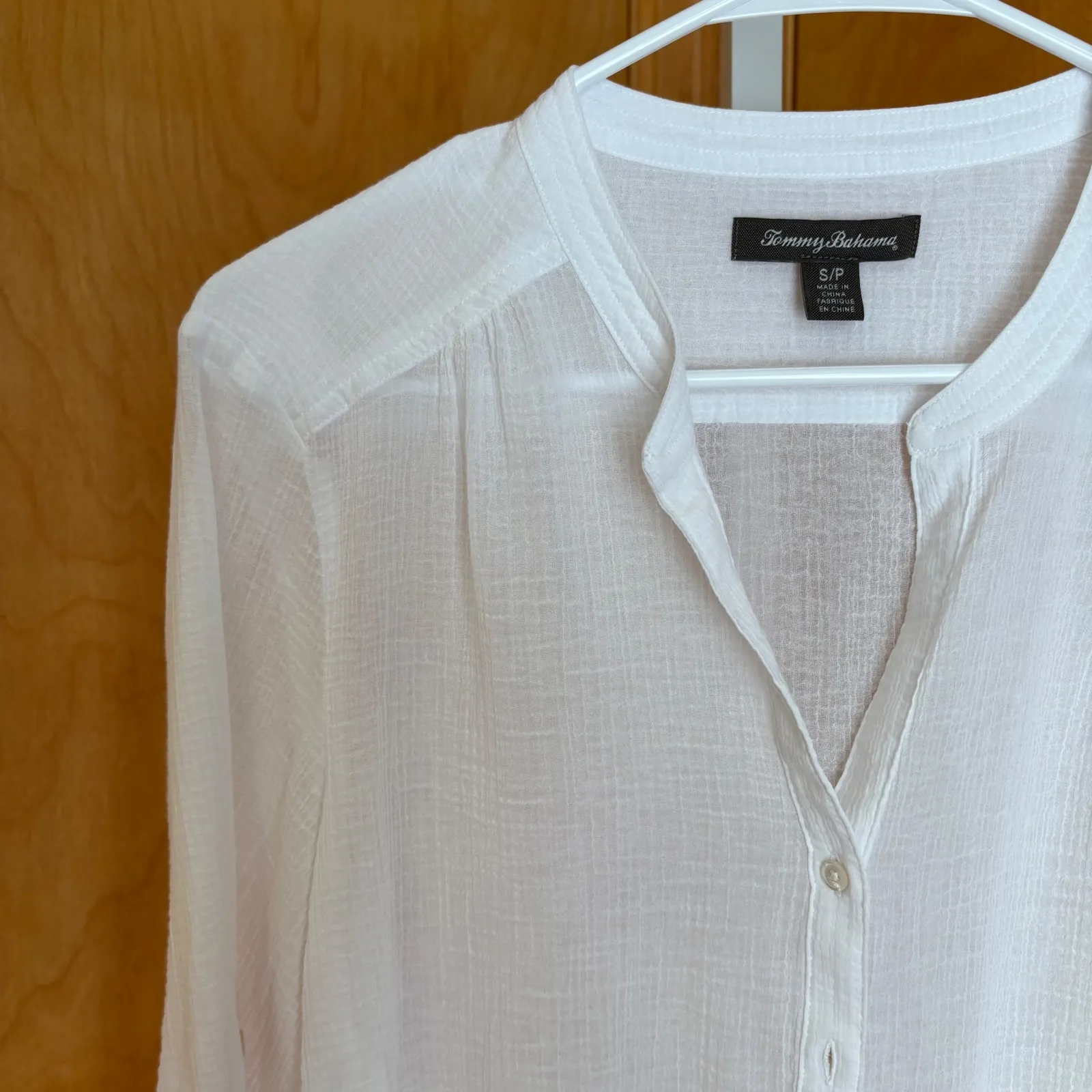 Tommy Bahama White Gauze Mandarin Collar Button Up Tunic Shirt Top Women S - Image 3