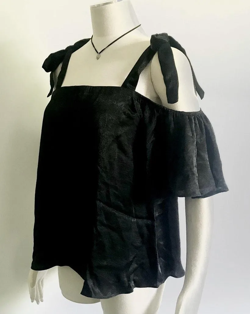 Satin Black Cold Shoulder Top Size XS - Image 2
