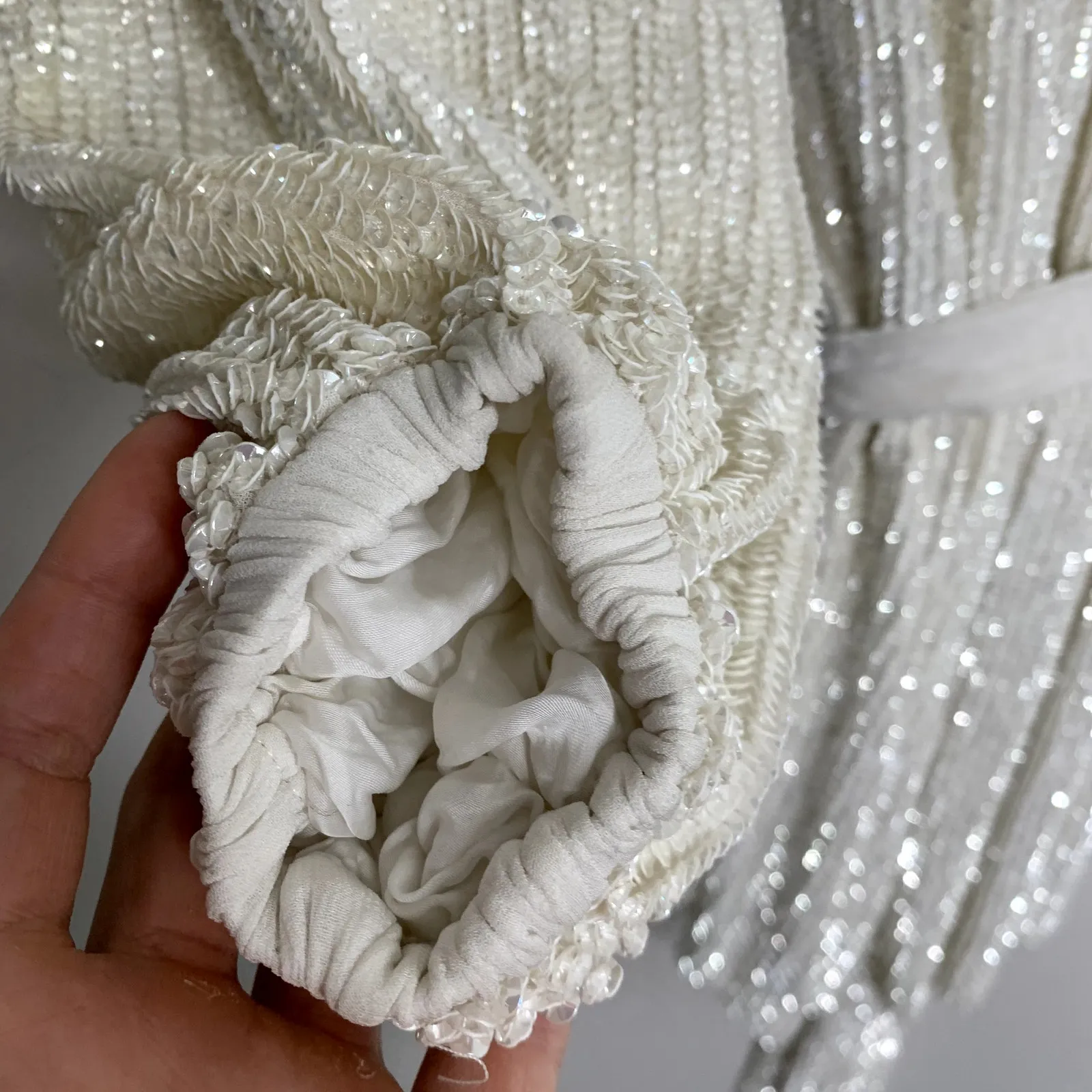 Retrofete Gabrielle Robe Sequins Wrap Mini Dress in Moonglow White Womens XS - Image 16