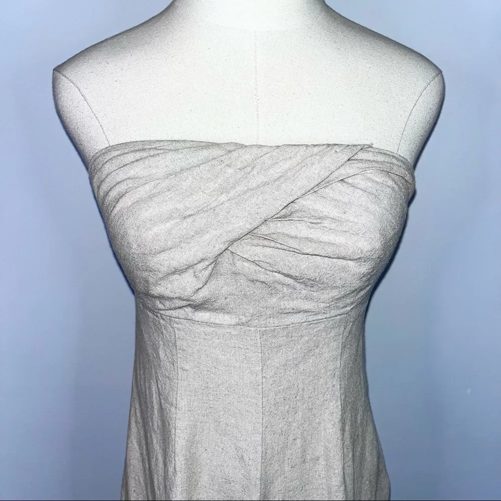 URBAN OUTFITTERS Khaki Light Tan Strapless Linen Wide Leg Jumpsuit Romper XS - Image 4