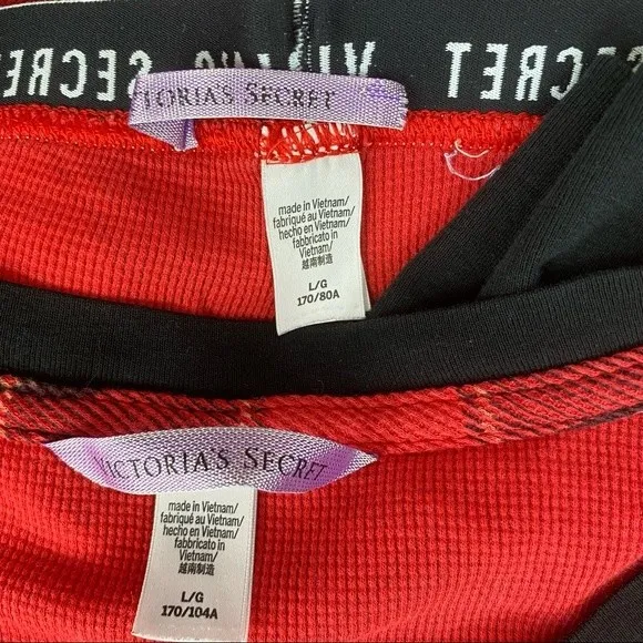 Victoria's Secret Black & Red Plaid Thermal Pajama Top & Pants Set L - Image 7