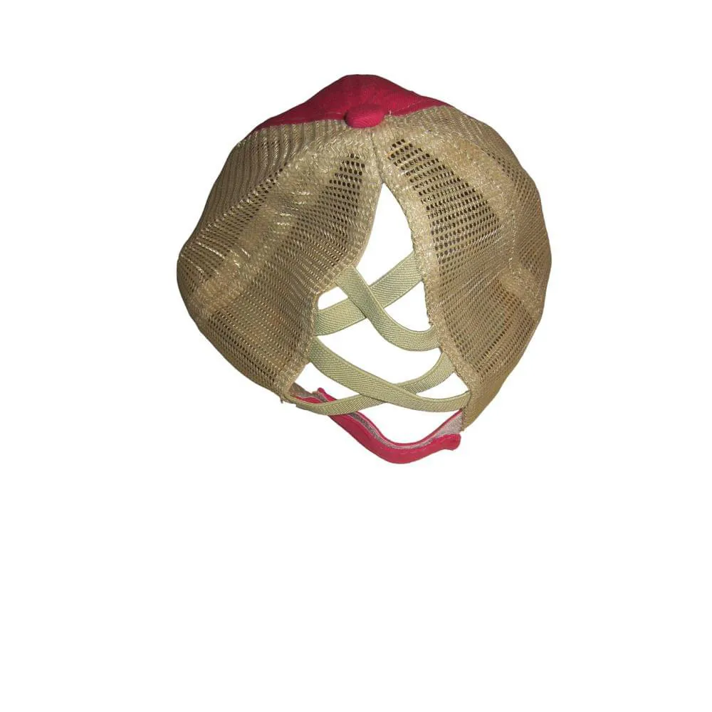 Hot Pink Distressed Ponytail Trucker Hat Mesh Back Adjustable Cap - Image 4
