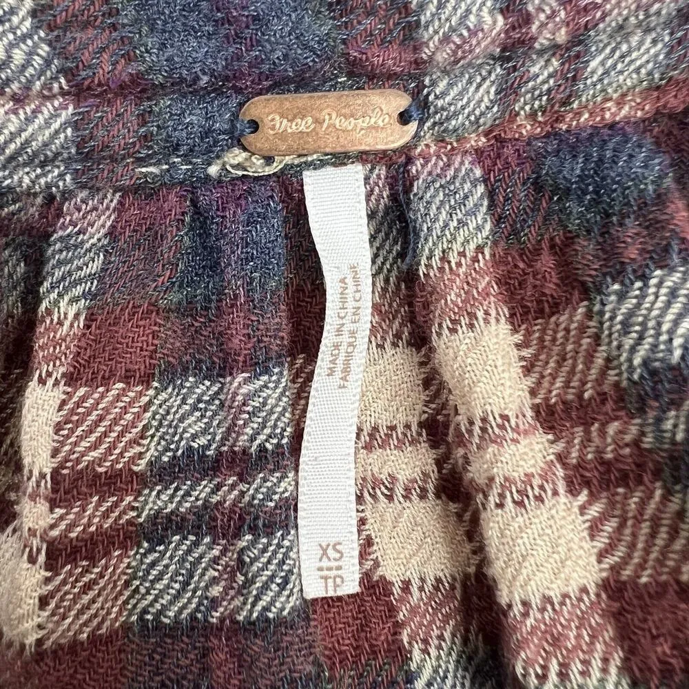 Free People Sz XS Button Front Shirt Northern Bound Plaid Flannel Onyx Oversized - Image 4