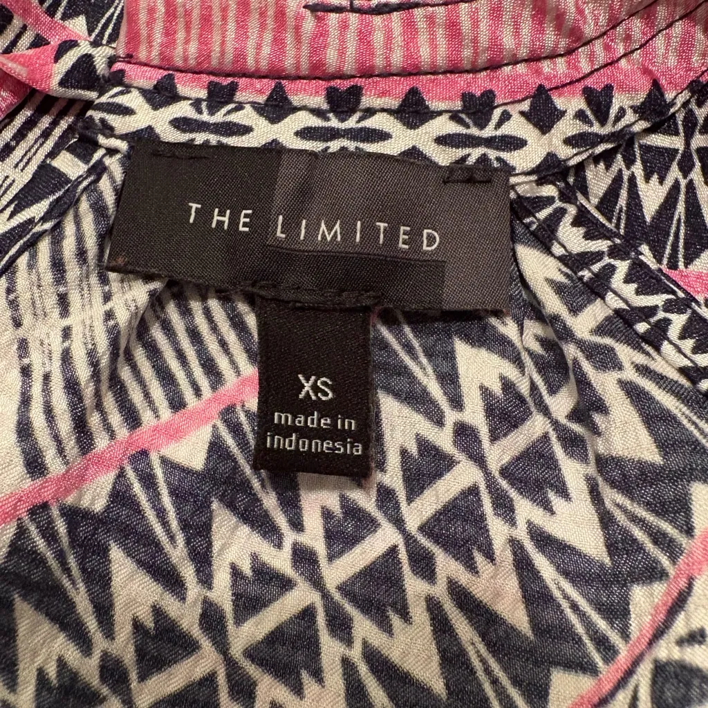 The Limited Halter Top Navy/Pink Tie Back Tassels Silky Cocktail Office Y2K Girl - Image 6