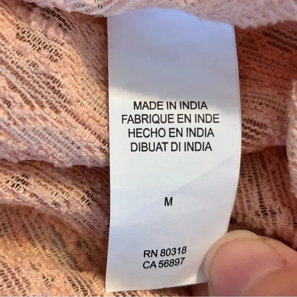 Lucky Brand Womens M Blush Pink Crochet 3/4 Sleeves Boho Top Sheer Square Neck - Image 7