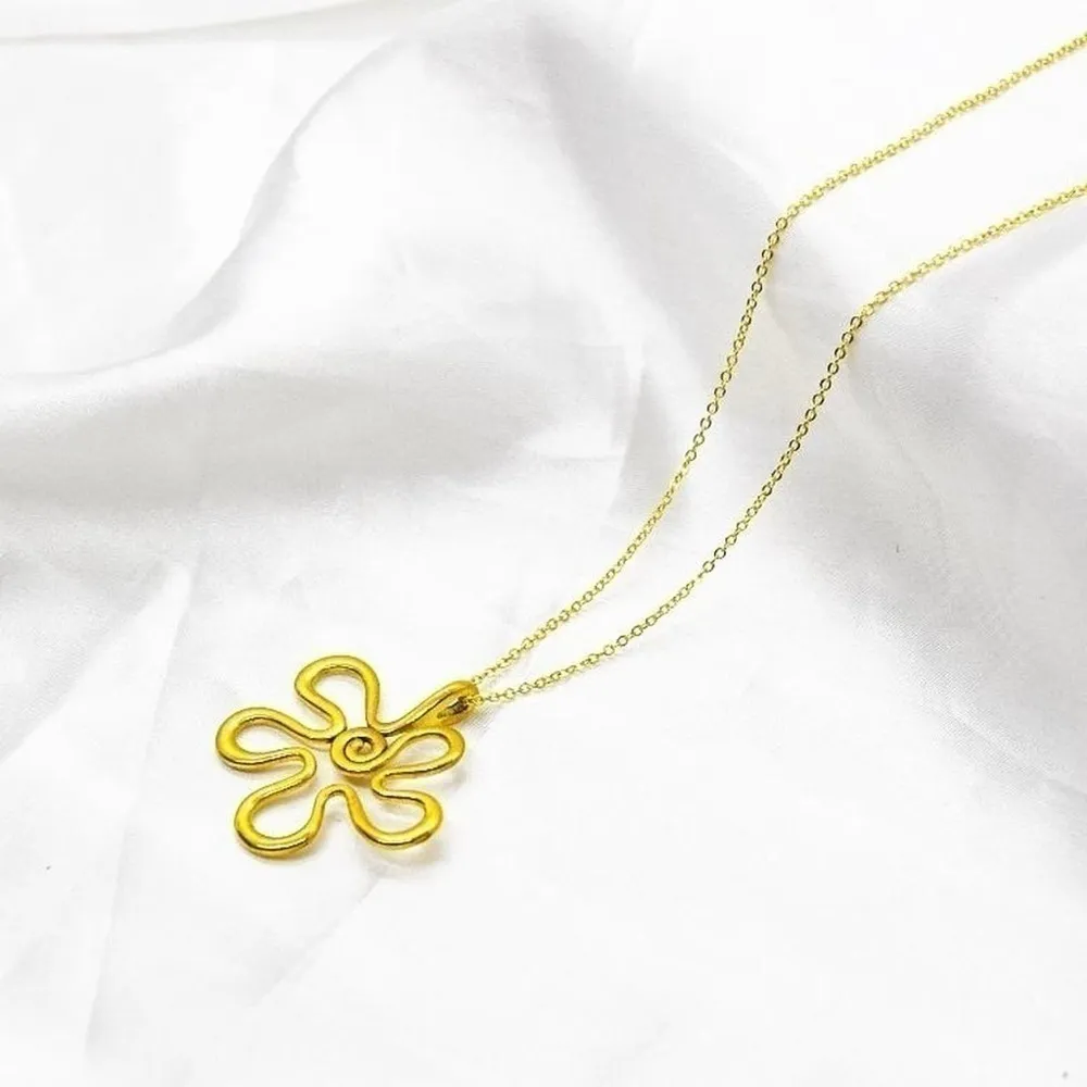 Y2K Doodle Flower Necklace Gold - Image 5