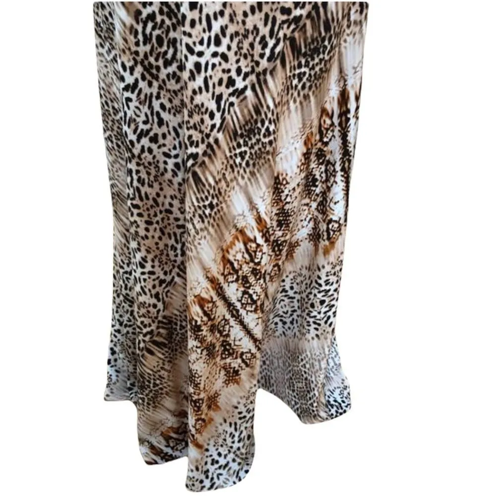💥 Animal Print Silk Maxi Dress Tan Size L - Image 7