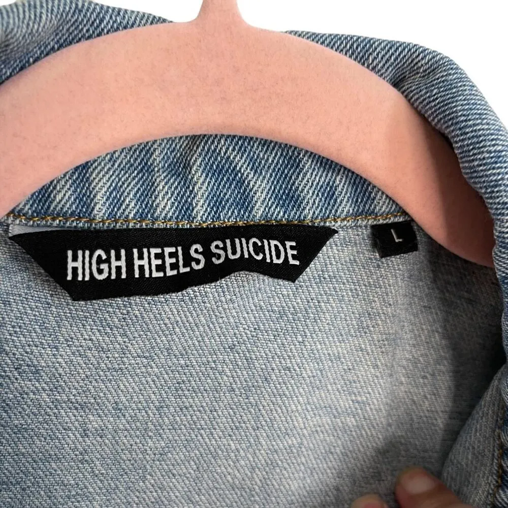 High Heels Suicide Becca Glow Gang Denim Jacket Blue Size L - Image 3