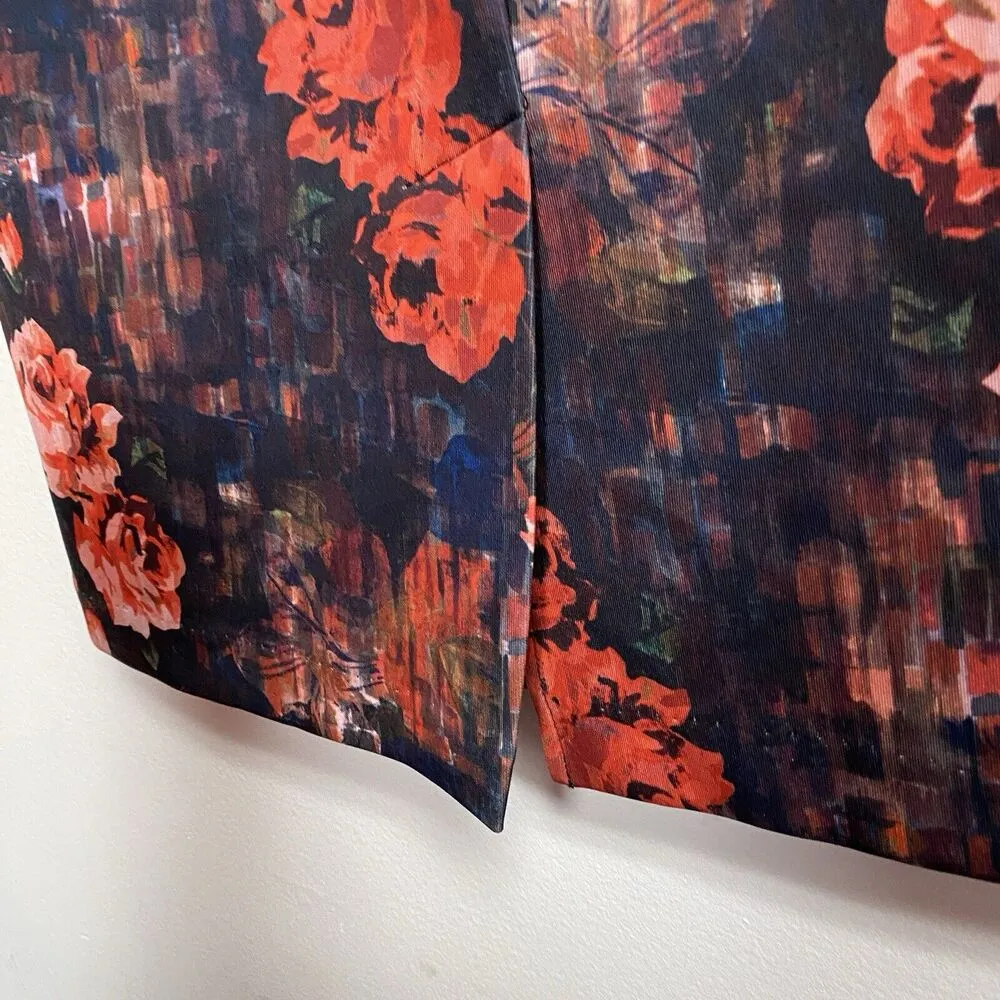 ECI Skirt Women’s Large Scuba Stretch Knit Floral Watercolor Paint Pencil Cut - Image 5