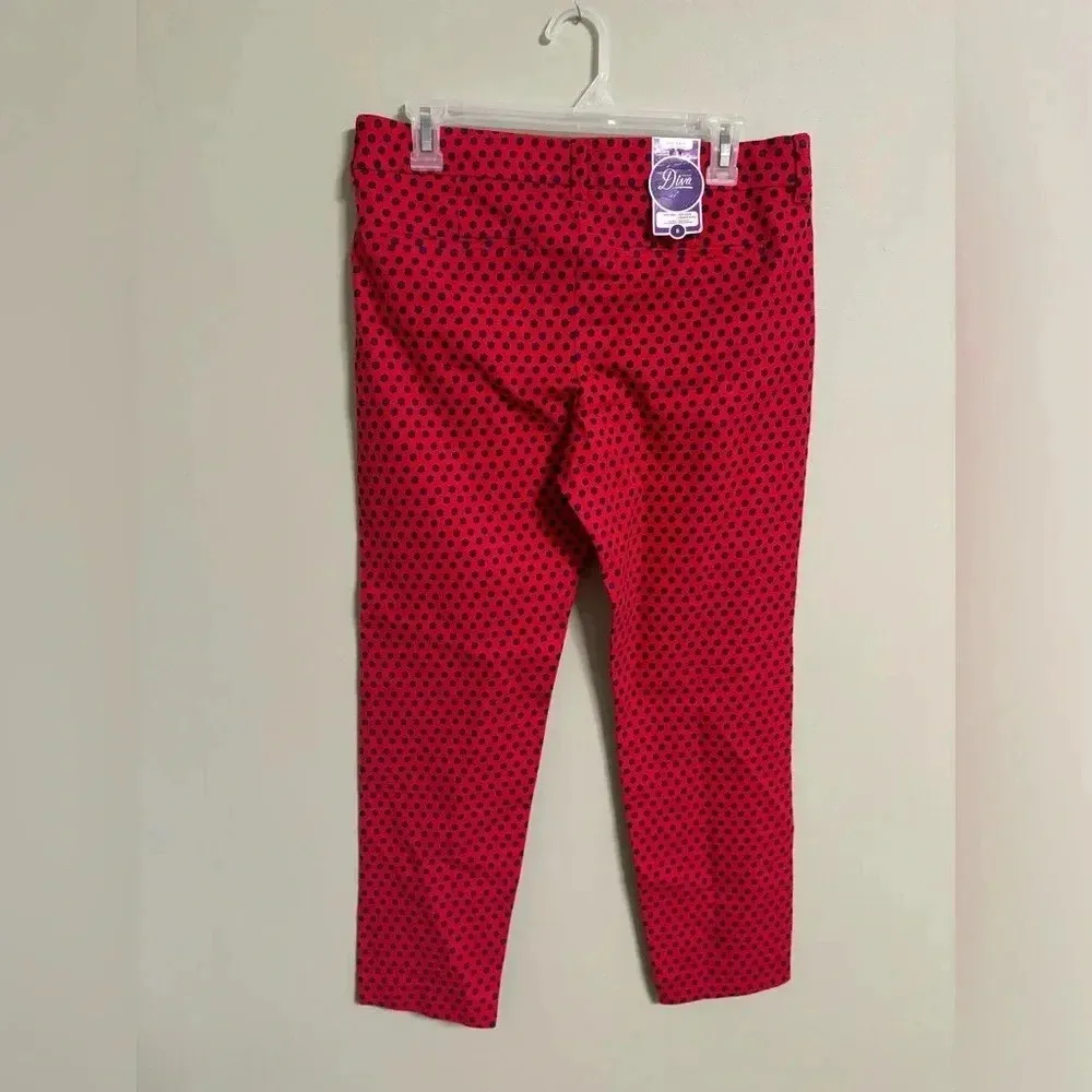 Old Navy Diva Pants Red Navy Floral Dots New NWT Size 8 Skinny Ankle Stretch - Image 2