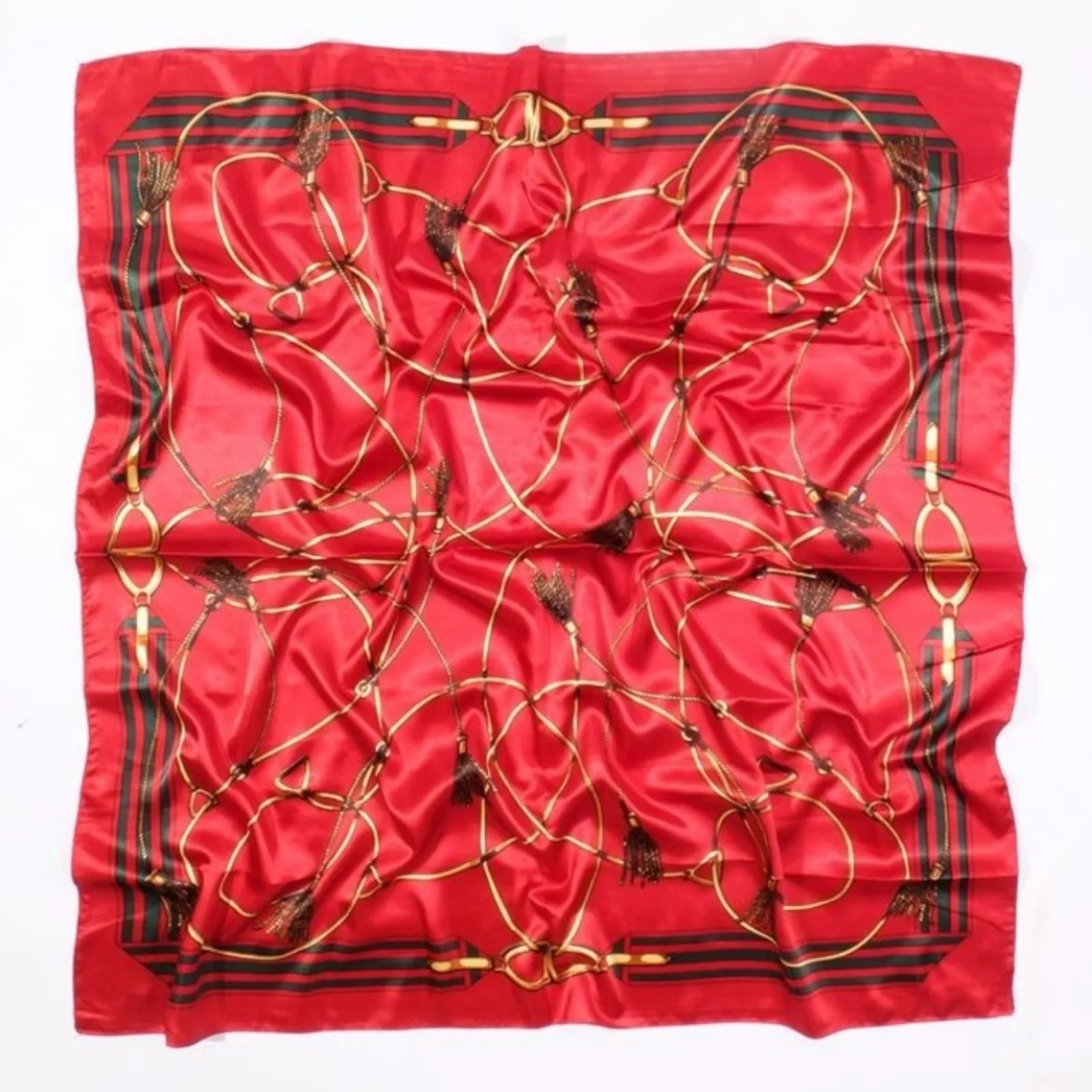 Chain Scarf Vintage Style Horse Satin Head Red Scarf Bandana - Image 5