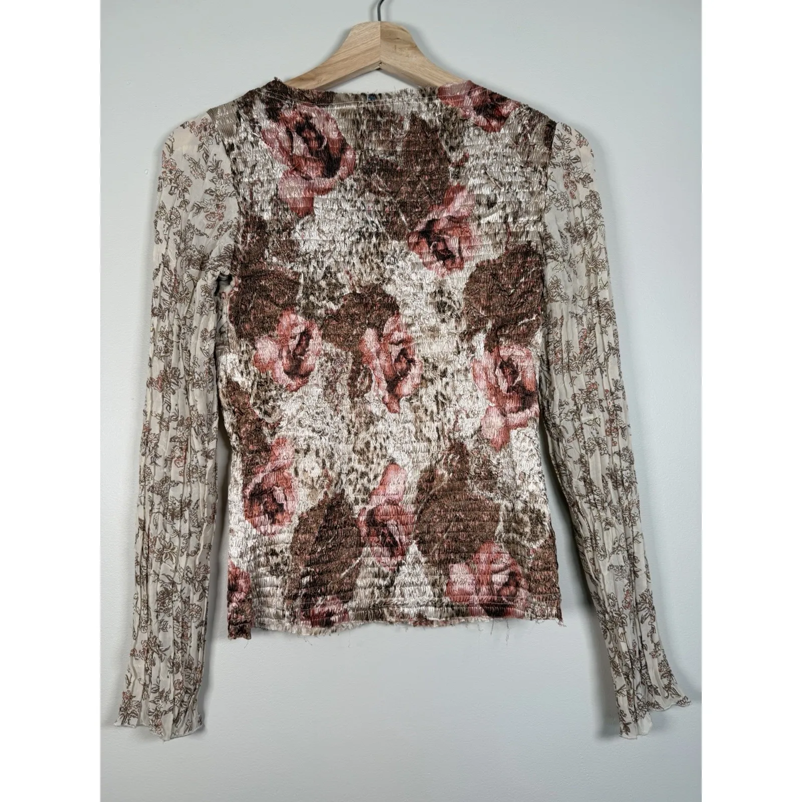 ALBERTO MAKALI Y2K Women's Small Patchwork Floral Sheer Blouse Shirt Whimsigoth - Image 6