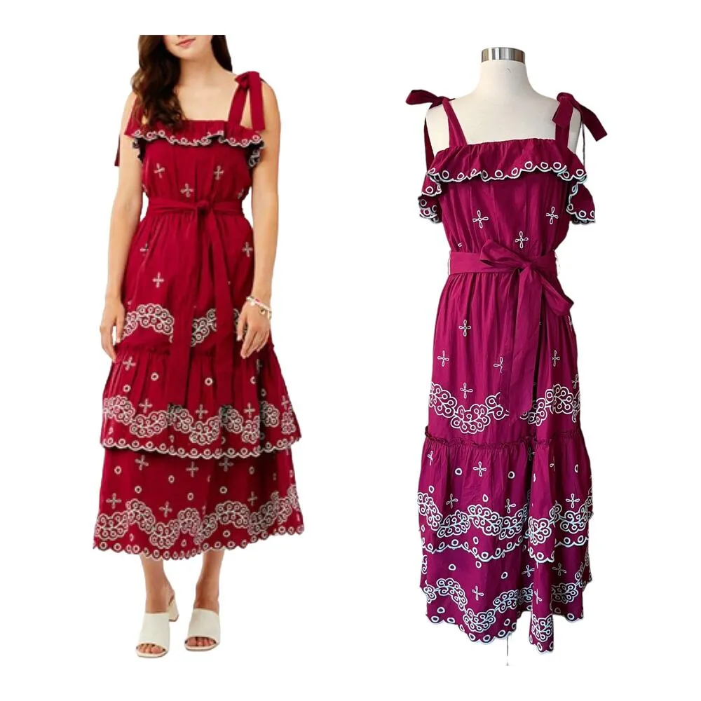ROBERTA ROLLER RABBIT Peonia Embroidered Eleanor Dress Sleeveless Cotton Large - Image 2