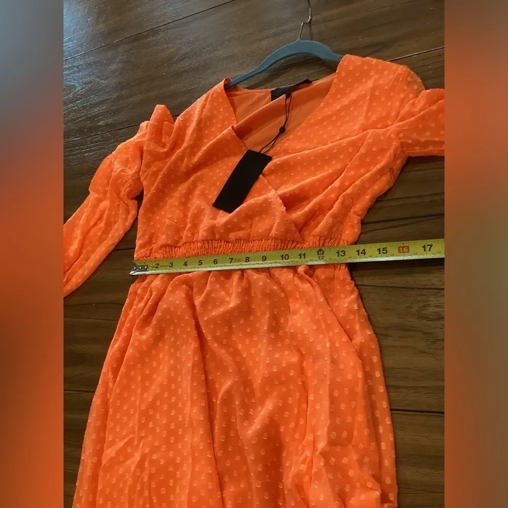 KENDALL + KYLIE Ruched Long Sleeve Orange Maxi Dress Beach Resort Cruise V Neck - Image 8