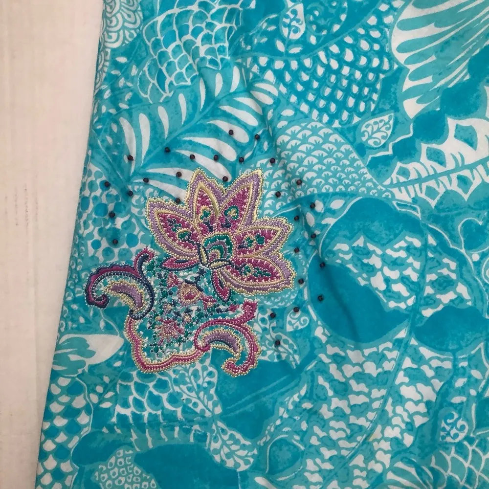 Island Republic Womens 100% Cotton Wrap Lined Skirt Size 12 Turquoise & White - Image 3