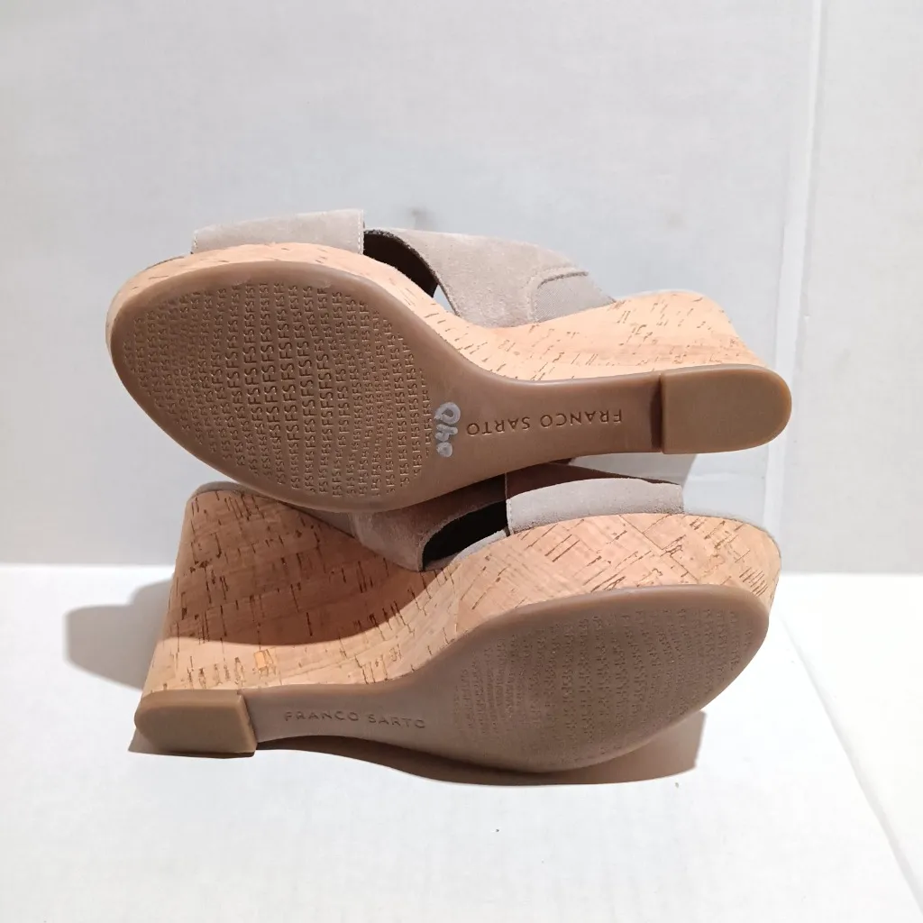 Franco Sarto Suede Wedge Sandals-Size 8-Open Toe-Adjustable Ankle Strap-Taupe - Image 7