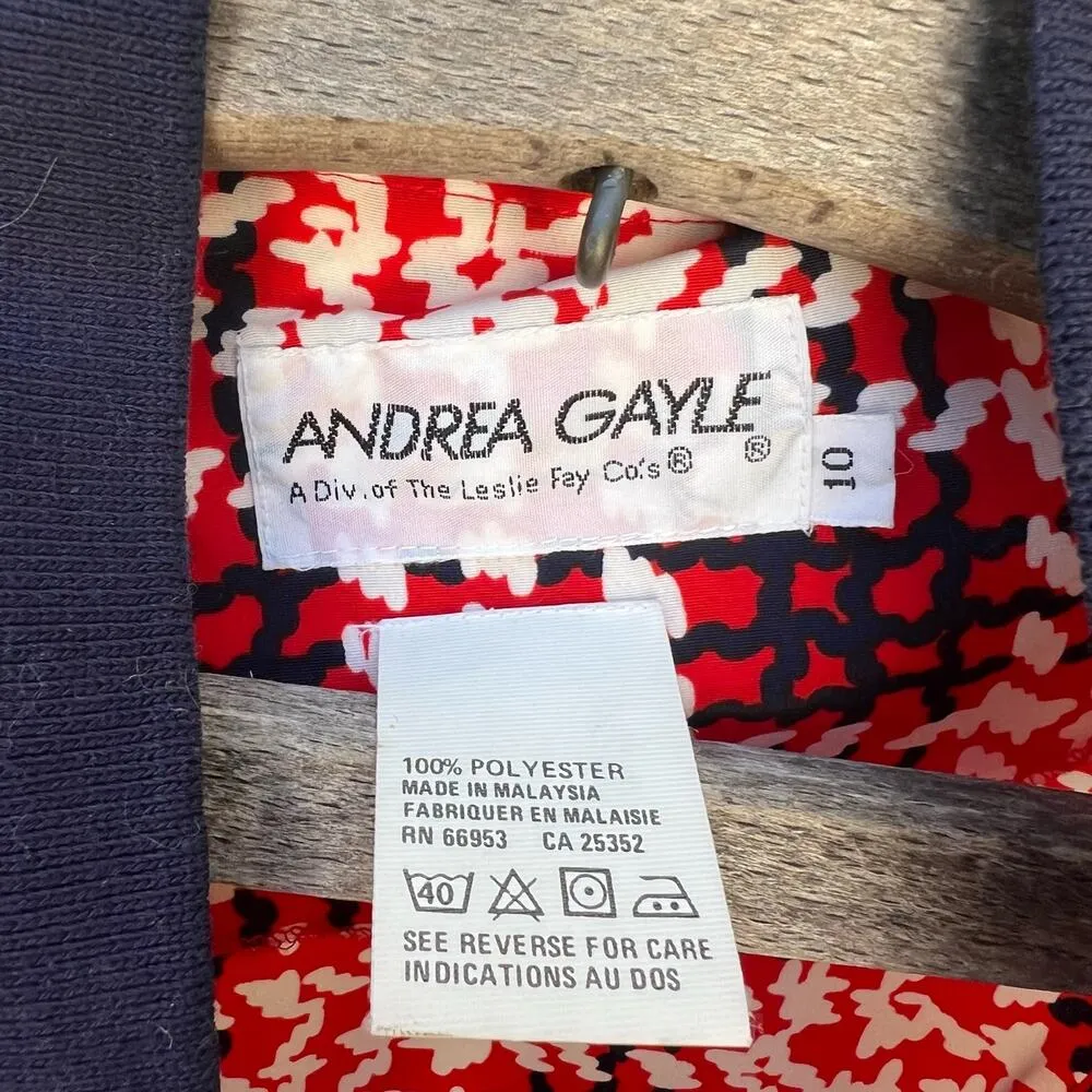 Andrea Gayle Red White Printed Plaid Zip Up Windbreaker Jacket Size 10 Size L - Image 2