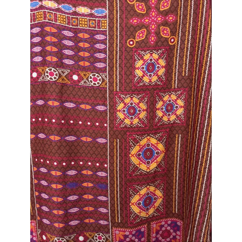 Global Desi Woman's Top Kurta Medium Red Boho Gypsy Slits Tunic Blouse Sheer - Image 5