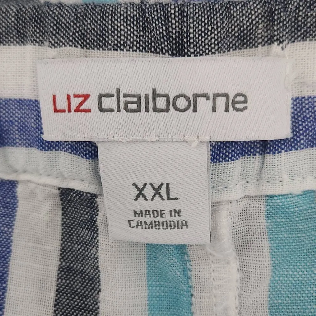 Liz Claiborne Blue Striped Linen Shorts NWOT Size XXL Preppy Striped Shorts - Image 6