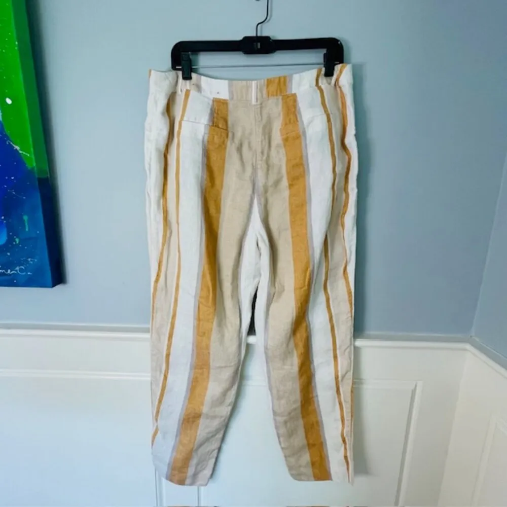 Chico's Natural Fiber Linen/Cotton Striped Cream/Flax Relaxed Pants Large - Image 5