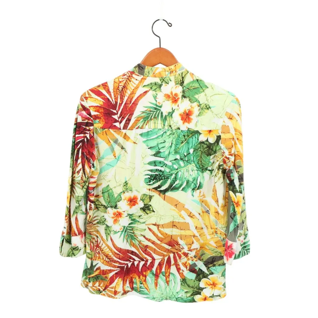 Jams World 3/4 Sleeve Button Front Na Pali Floral Hawaiian Shirt Top S - Image 4