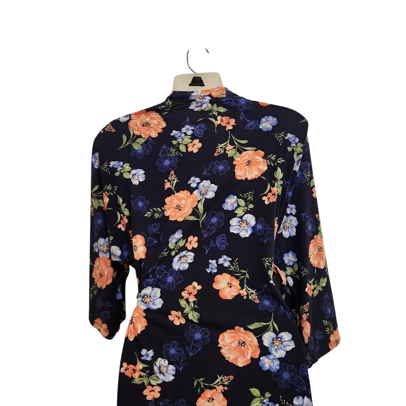 Laura Ashley Navy Blue Floral Sleepwear Belted Robe Mid Length Relaxed Size XL - Image 7