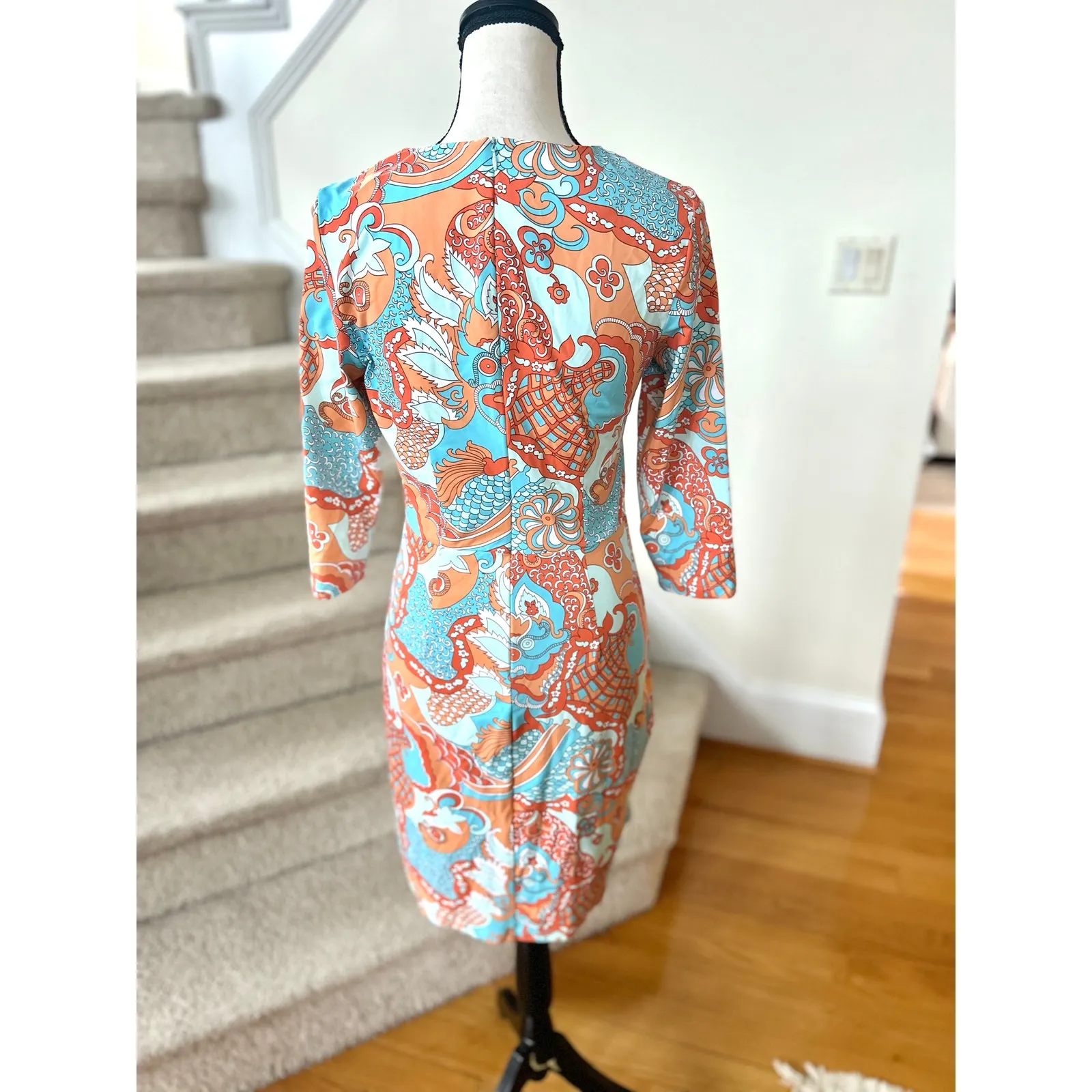 J.McLaughlin Blue & Orange Abstract Floral Paisley Catalina Cloth Sheath Dress - Image 2