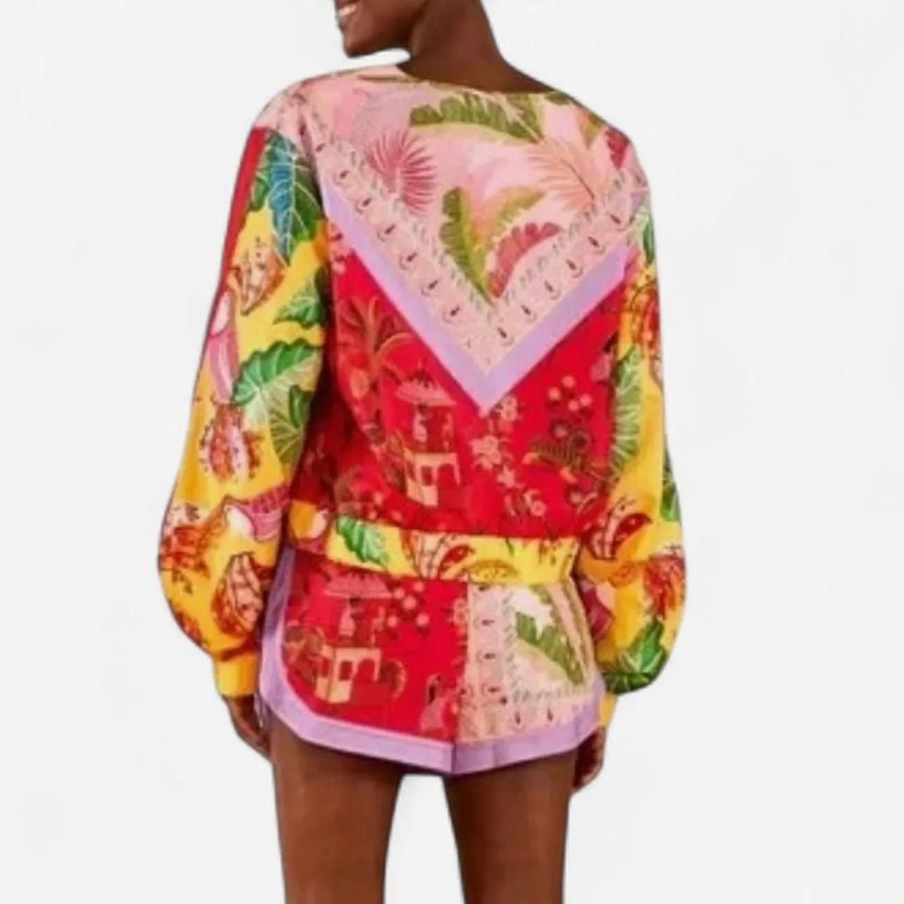 Farm Rio  Mixed Scarves Windbreaker Jacket Multicolor Patchwork Maximalist SMALL - Image 3