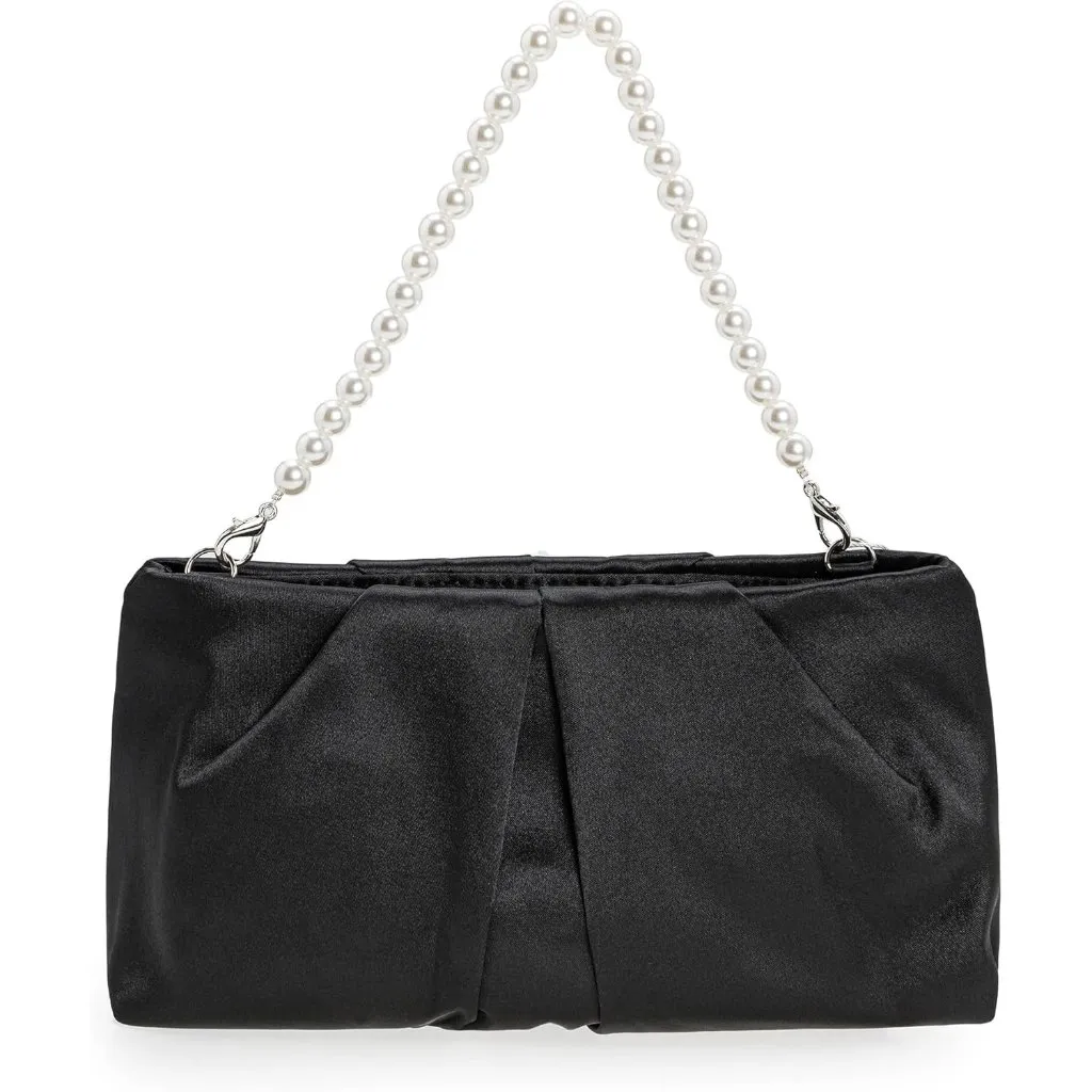 ⚡ Women's Black Evening Formal Pleated Satin Fabric Zipper Closure Clutch Bag - Image 4