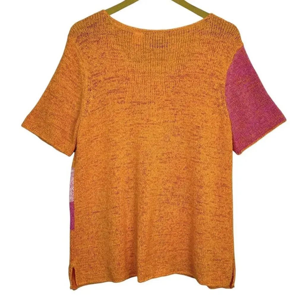 Y2K JH Collectibles Artsy Floral Knit Short Sleeve Sweater XL Pink Orange Top - Image 2