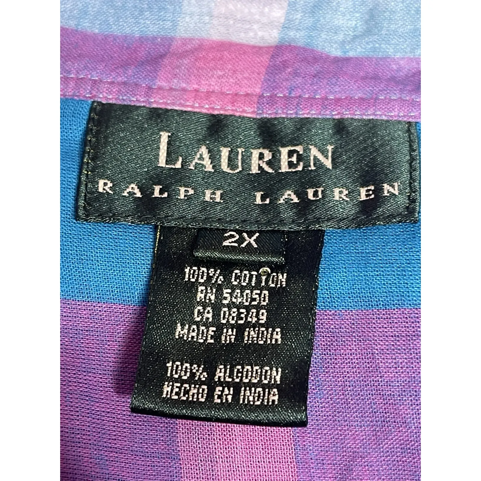 Women's Pink Plaid Lauren Ralph Lauren Button‎ Up Top Shirt 2X C-0080 - Image 3