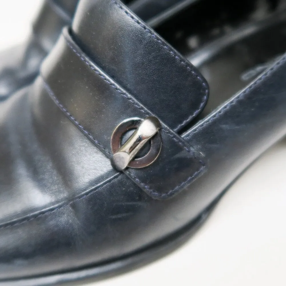 Vintage 90s Bandolino Navy Leather Heeled Loafers - Image 6